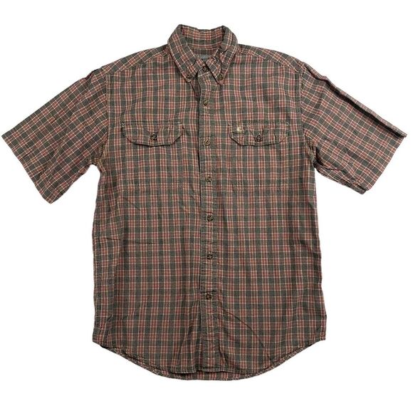Carhartt Multicolor Plaid Short Sleeve Button Up Shirt Pockets Sz M 100% Cotton - Picture 1 of 9